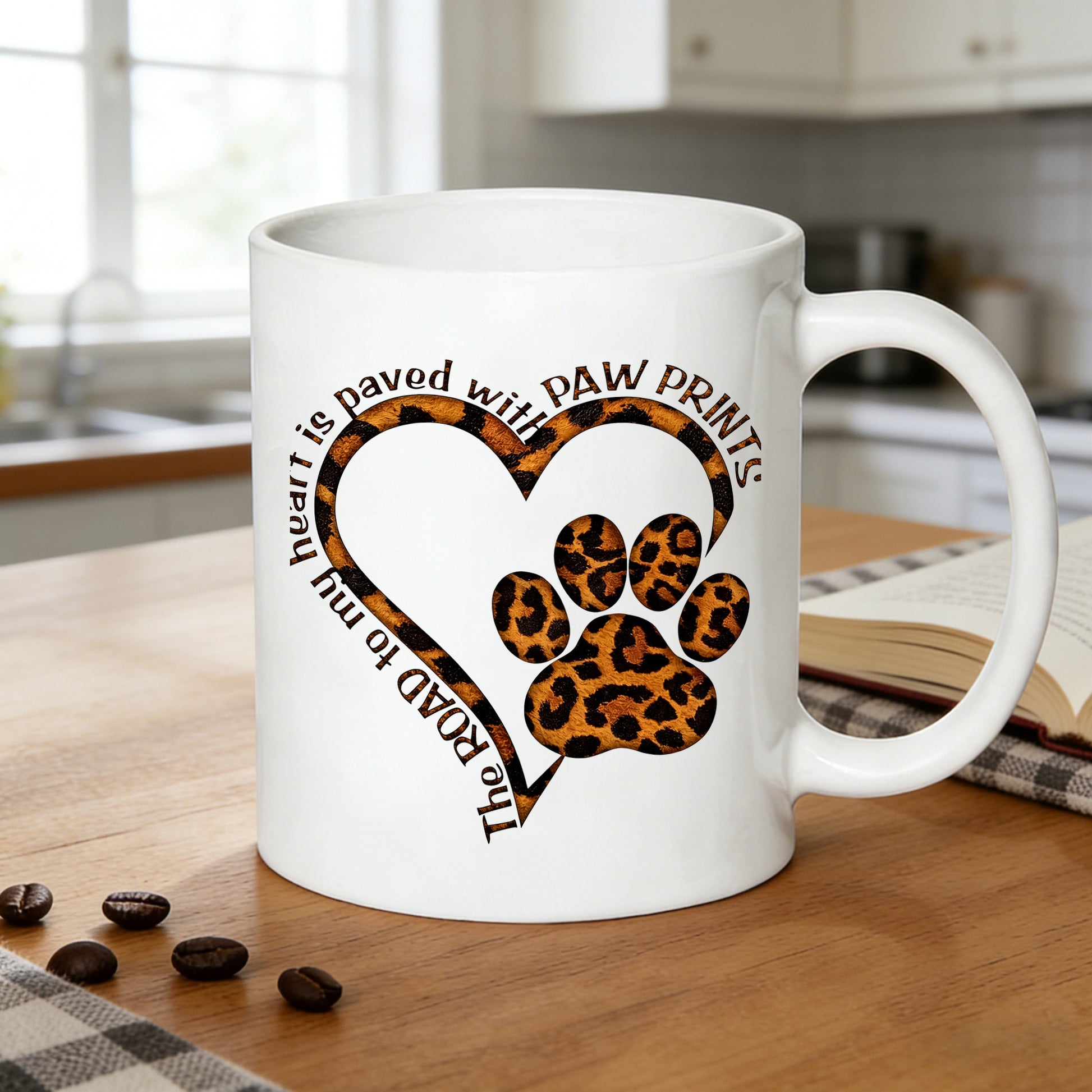 Tailorly White Ceramic 11 oz Mug - leopard print paw