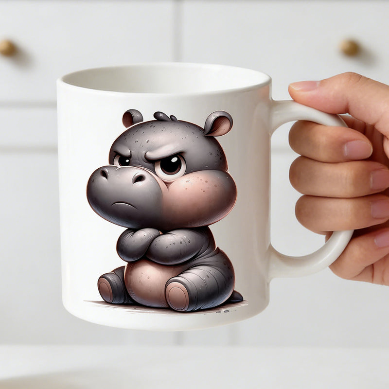 Tailorly White Ceramic 11 oz Mug - hippopotamus illustration