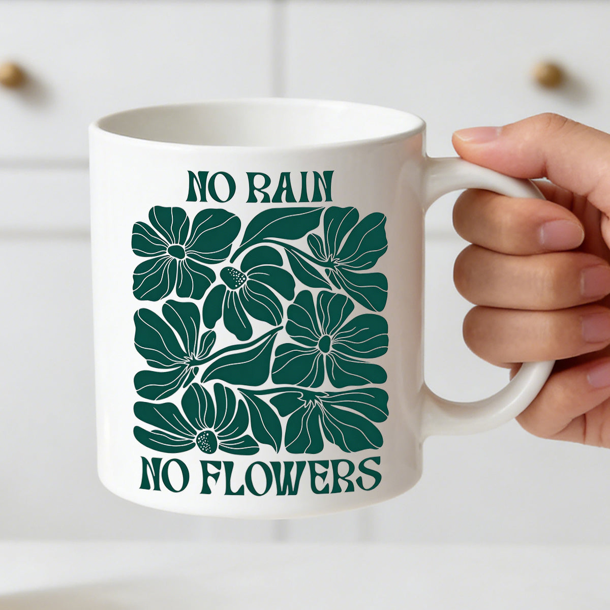 Tailorly White Ceramic 11 oz Mug - no rain no