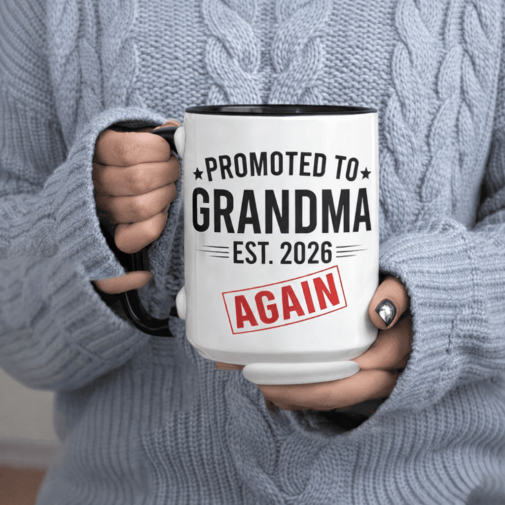Tailorly Black Accent 11 oz Mug - Promoted to Grandma Est. 2026 Again Pregnancy Announcement Gift