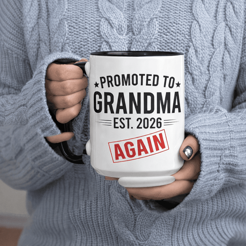 Tailorly Black Accent 11 oz Mug - Promoted to Grandma Est. 2026 Again Pregnancy Announcement Gift
