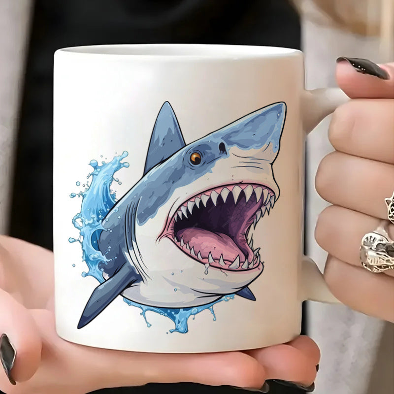 Tailorly White Ceramic 11 oz Mug - cartoon bursting water ocean