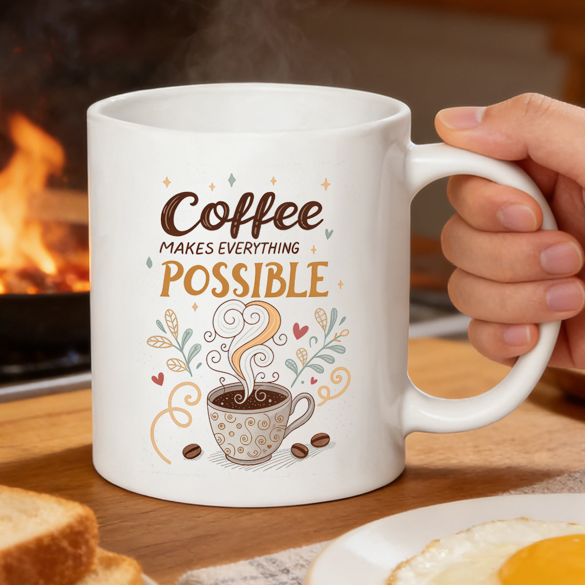 Tailorly White Ceramic 11 oz Mug - coffee-related text "everything"
