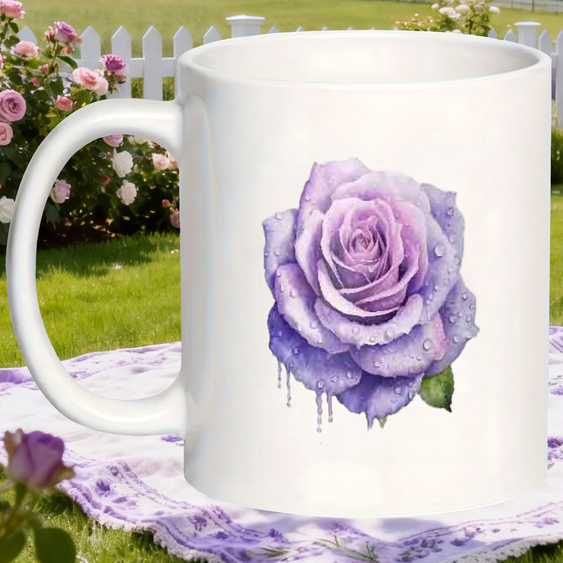Tailorly White Ceramic 11 oz Mug - purple watercolor rose
