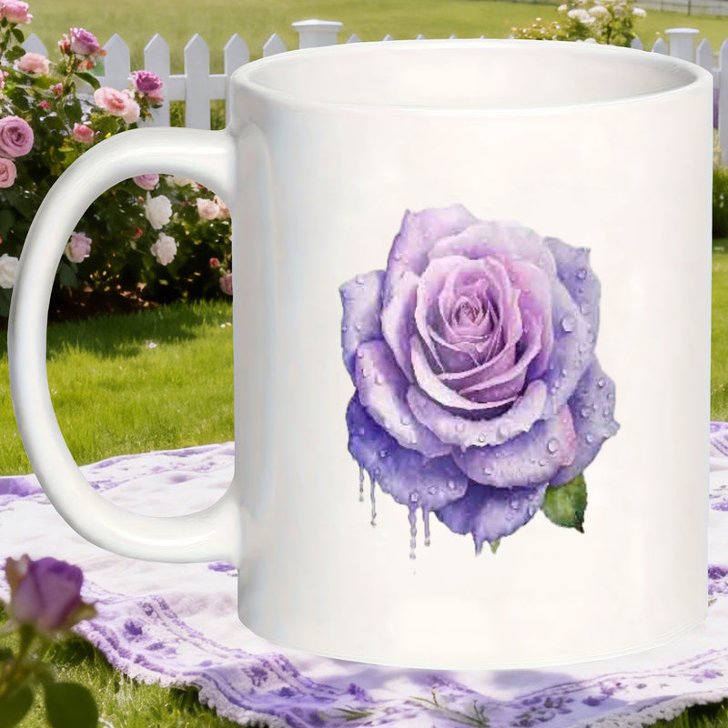 Tailorly White Ceramic 11 oz Mug - purple watercolor rose