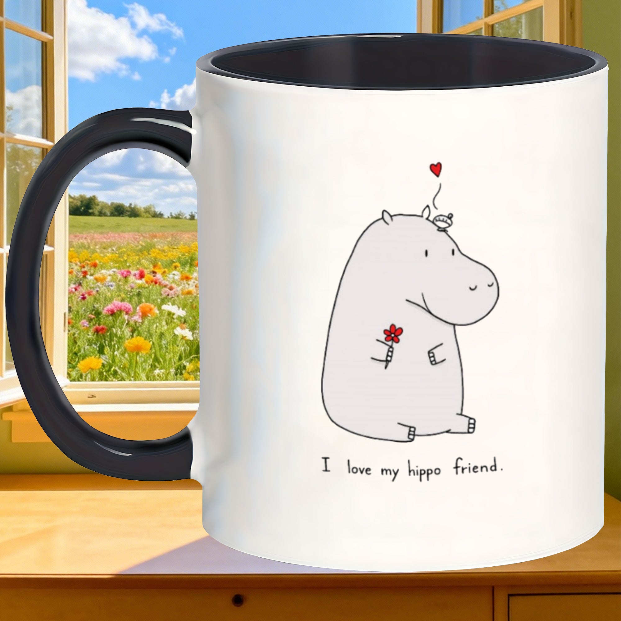 Tailorly Black Accent 11 oz Mug - hippo companion