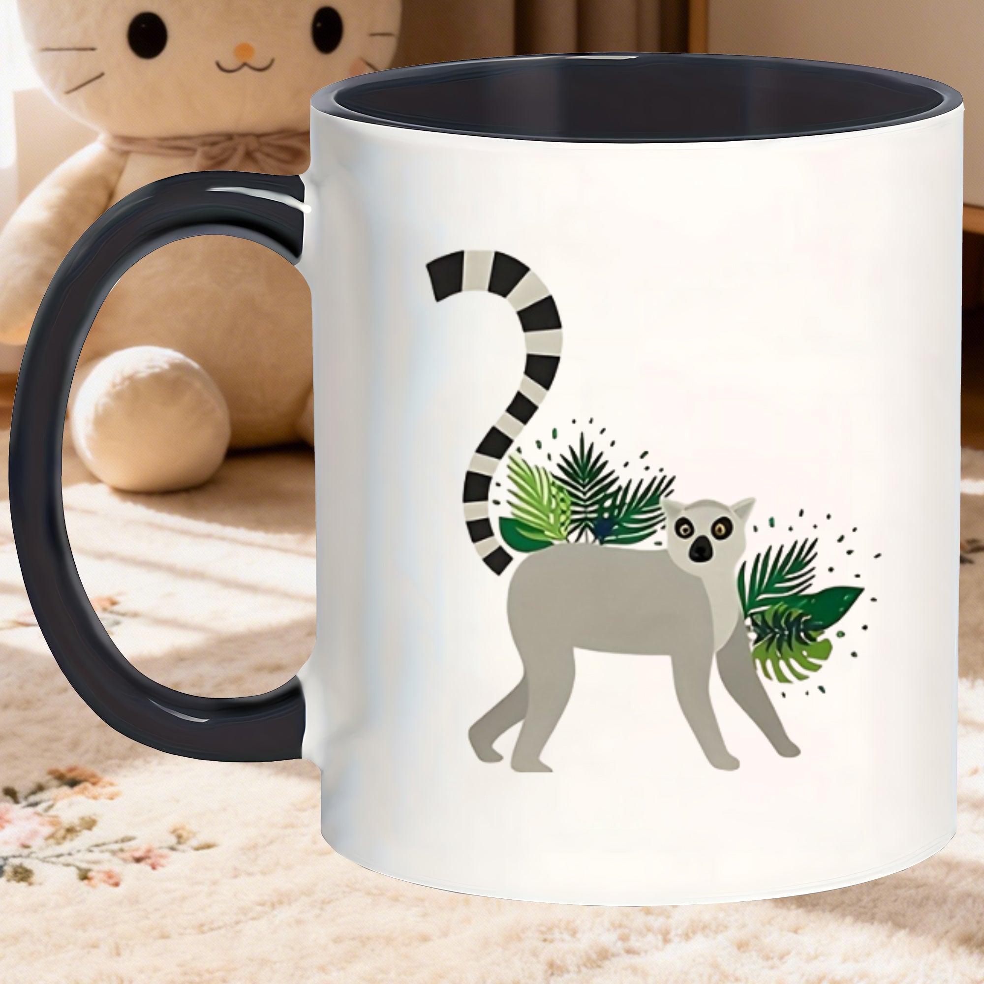 Tailorly Black Accent 11 oz Mug - black handle ring tailed illustration