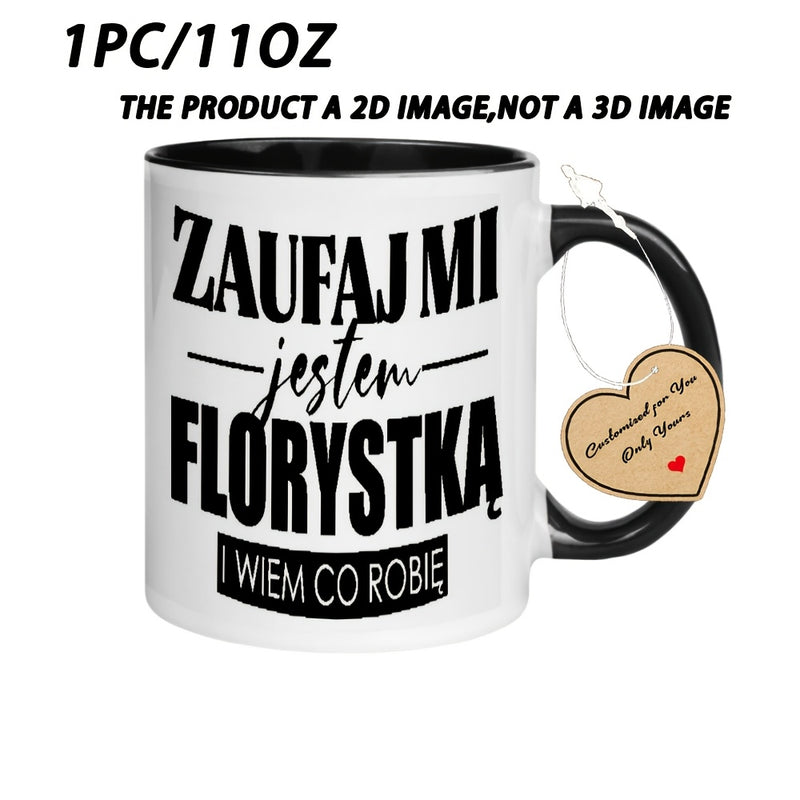 Tailorly Black Accent 11 oz Mug - 1pc Florystka Elegant Polish-Themed Ceramic Mug with Rim & Lip Contact Area - 11oz Coffee Tea Cup Suitable for Office