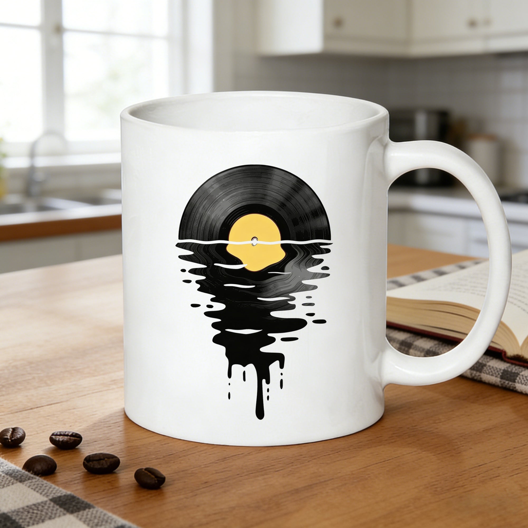 Tailorly White Ceramic 11 oz Mug - melting vinyl record