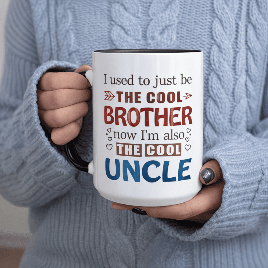 Tailorly Black Accent 11 oz Mug - I Used to Cool Brother Now I'm the 11oz Printed Ceramic Mug Mugs Cups Ceramic Drinkware Black Handle Gradient
