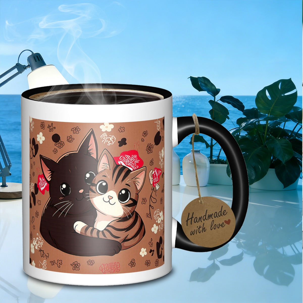 Tailorly Black Accent 11 oz Mug - feline illustration