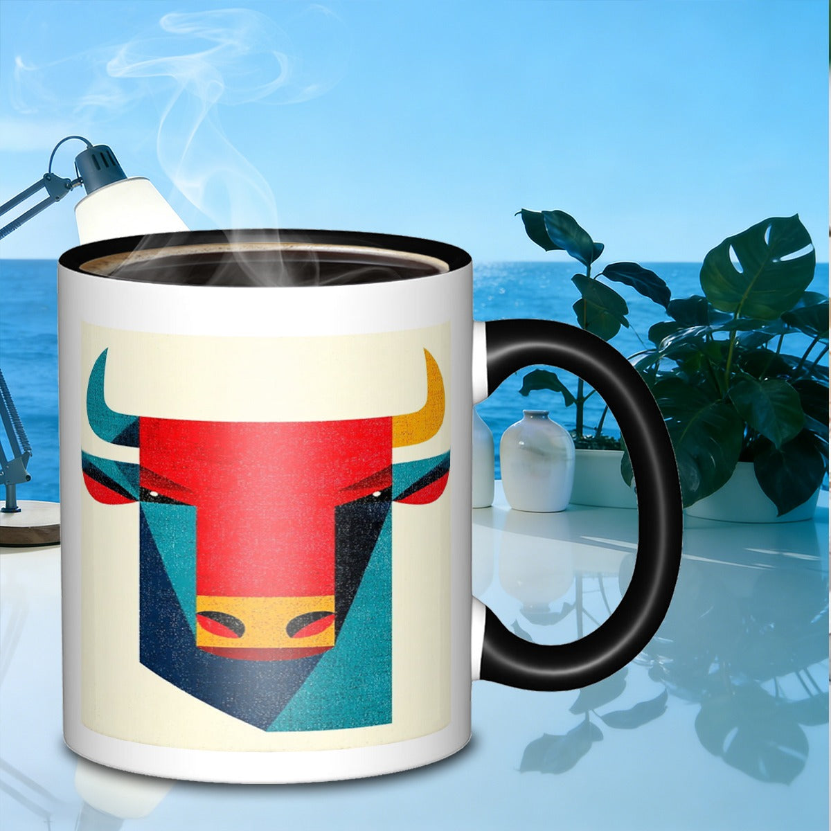 Tailorly Black Accent 11 oz Mug - geometric bull portrait