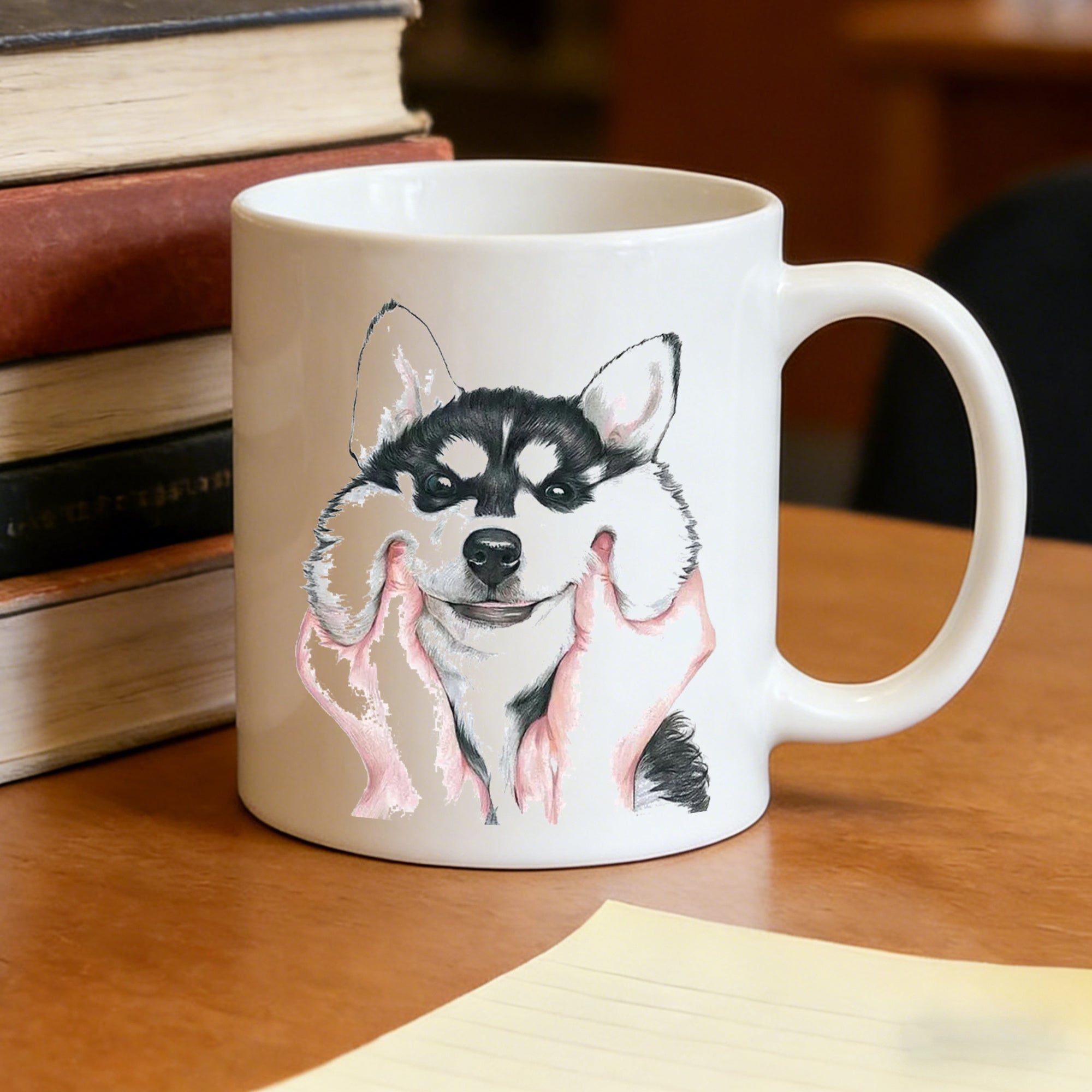 Tailorly White Ceramic 11 oz Mug - cute puppy cheeks