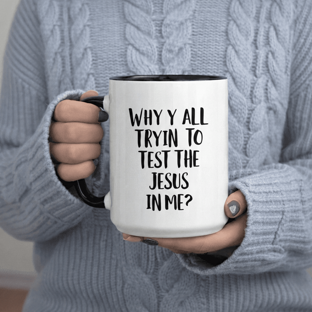 Tailorly Black Accent 11 oz Mug - Why Y All Tryin to Test The text