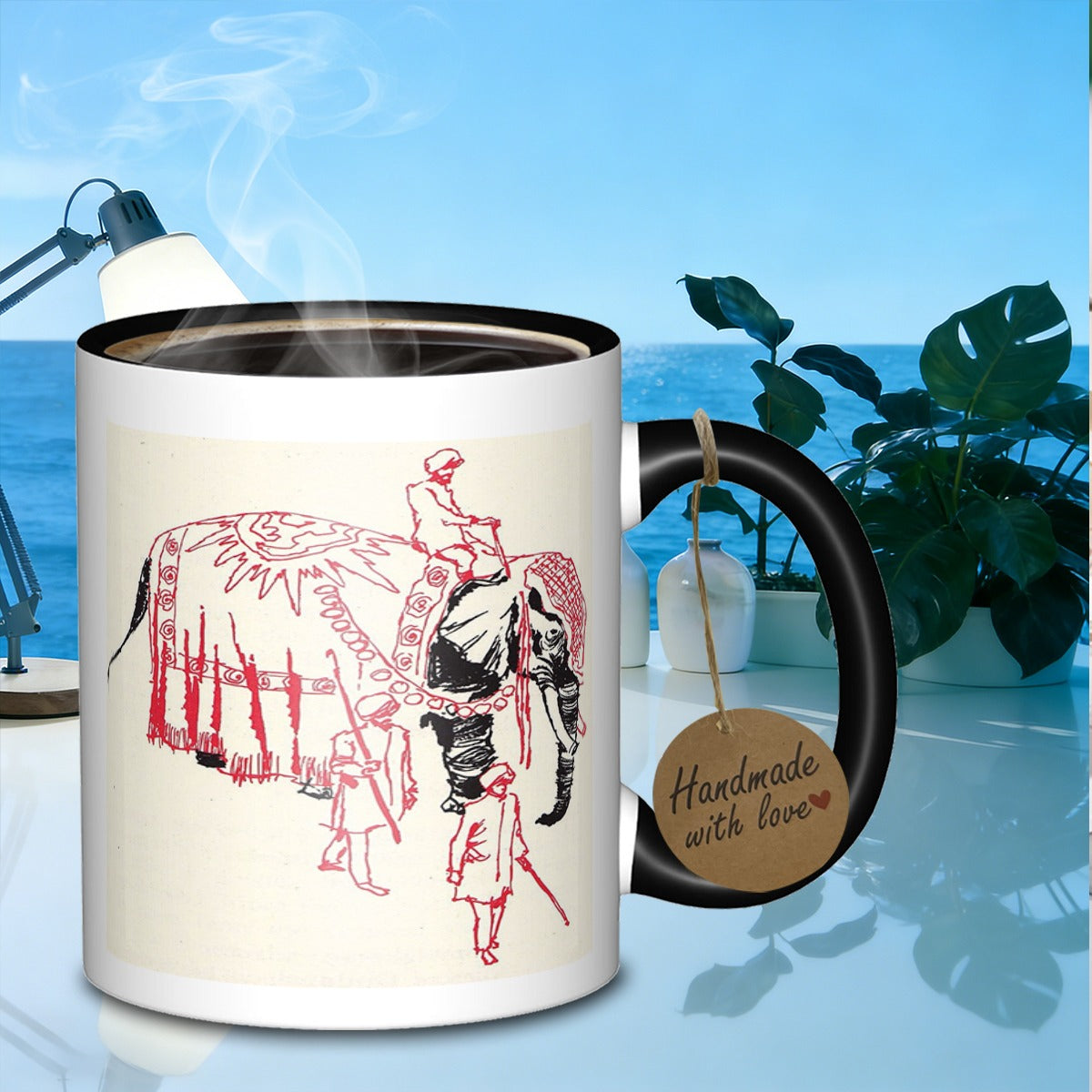 Tailorly Black Accent 11 oz Mug - decorated elephant