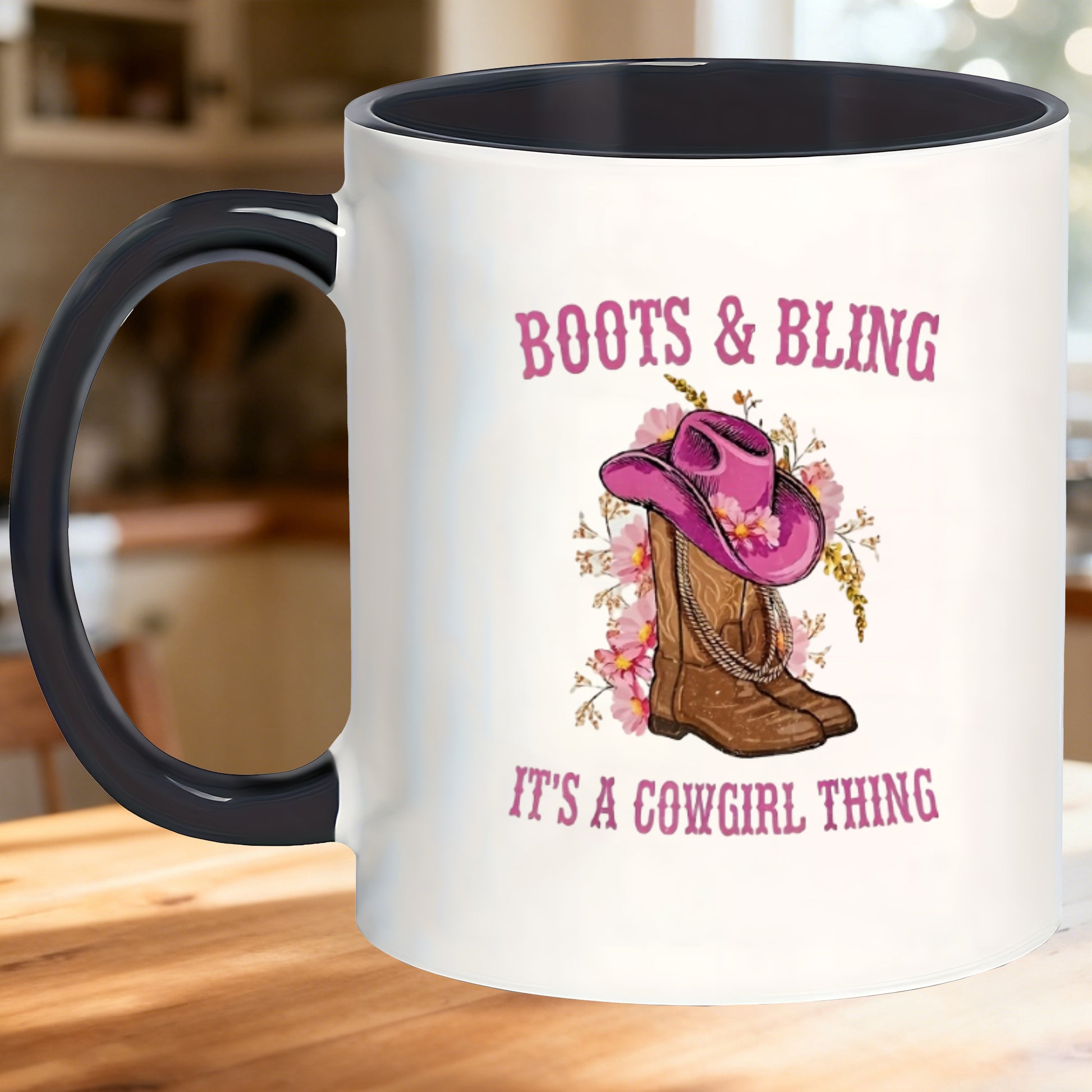 Tailorly Black Accent 11 oz Mug - boots bling its a cowgirl thing design