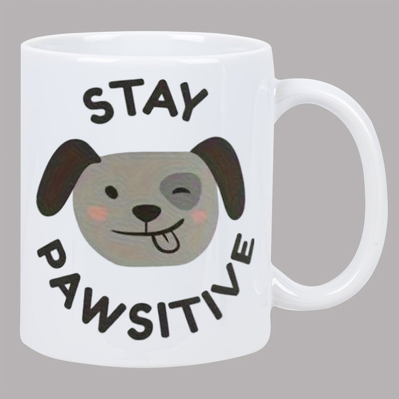 Tailorly White Ceramic 11 oz Mug - whimsical paws with text "stay paw some"