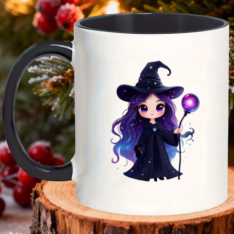 Tailorly Black Accent 11 oz Mug - cute witch broomstick