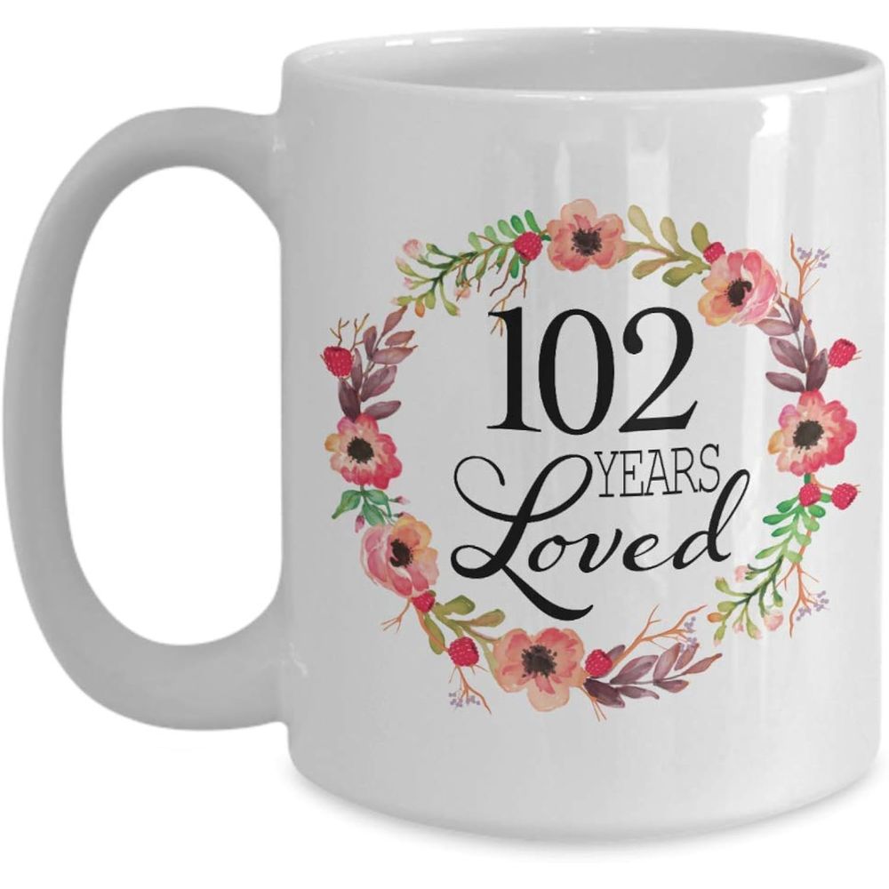 Tailorly White Ceramic 11 oz Mug - 102nd birthday text and 102 years numeric design