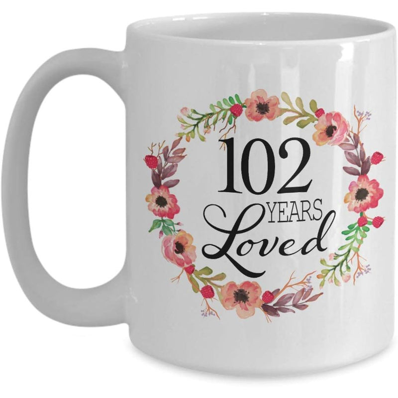 Tailorly White Ceramic 11 oz Mug - 102nd birthday text and 102 years numeric design