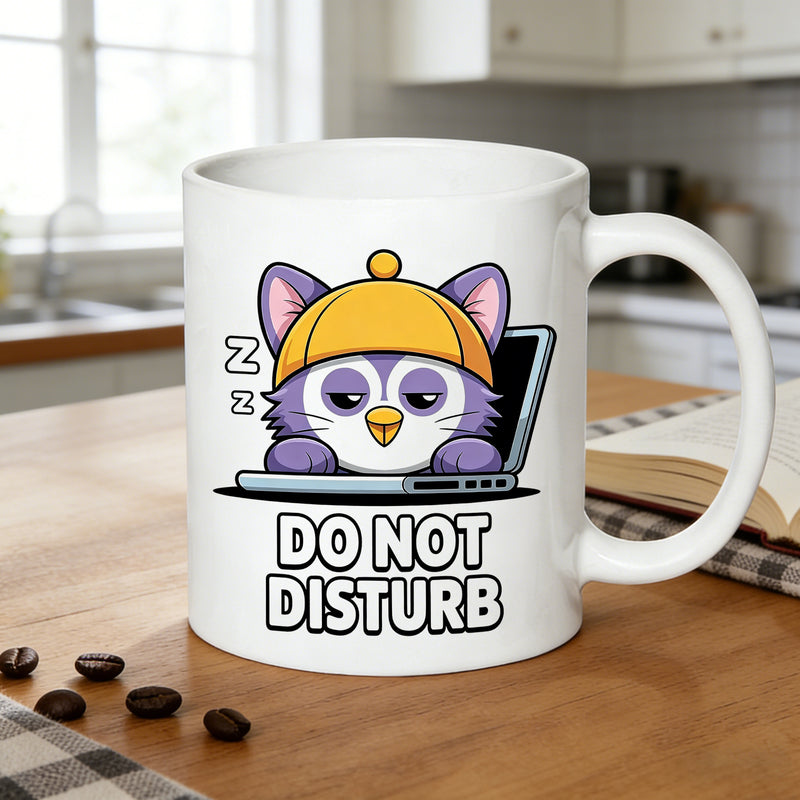 Tailorly White Ceramic 11 oz Mug - cartoon cat with laptop