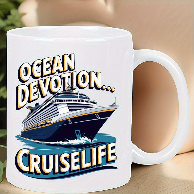 Tailorly White Ceramic 11 oz Mug - golf character cruise ship