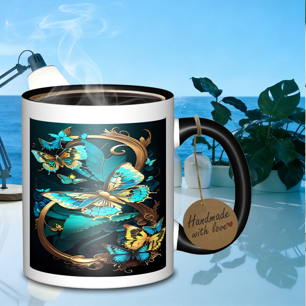 Tailorly Black Accent 11 oz Mug - luminous butterflies compositionclassic drinkware galaxy mug 5743 ceramic suitable for work outdoor travel ideal as