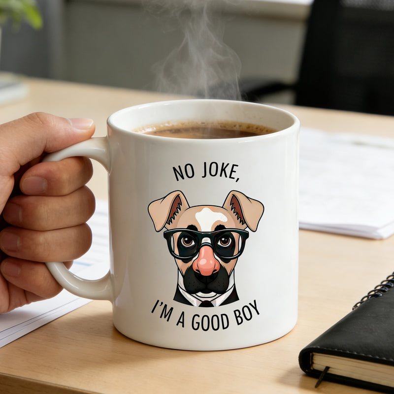 Tailorly White Ceramic 11 oz Mug - funny cartoon dog with glasses