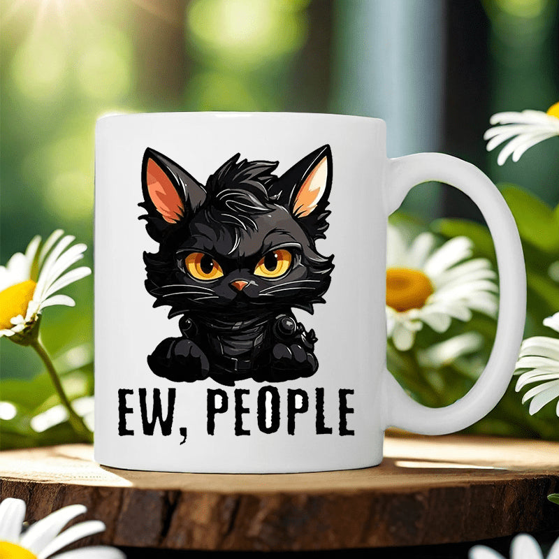 Tailorly White Ceramic 11 oz Mug - adorable black cat