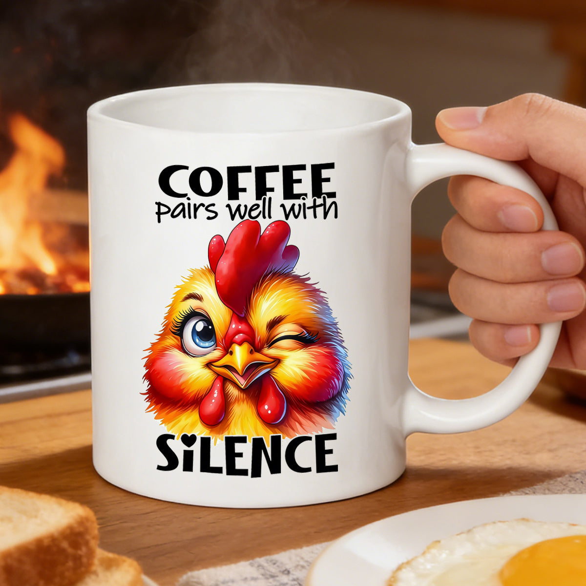 Tailorly White Ceramic 11 oz Mug - coffee pairs well with rooster