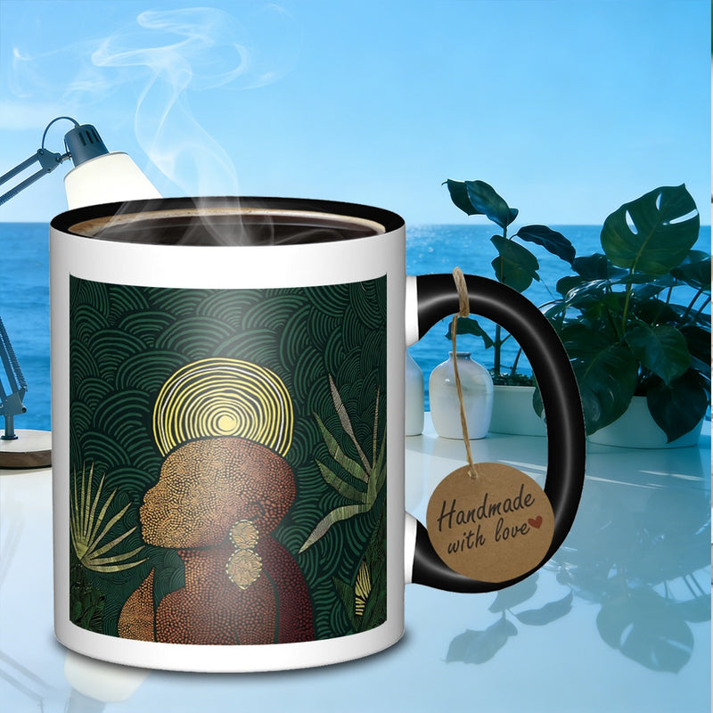 Tailorly Black Accent 11 oz Mug - goddess in botanical setting