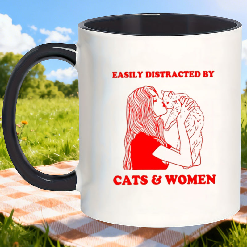 Tailorly Black Accent 11 oz Mug - double walled insulated mug with lid themed coffee cup cozy warm gift for girlfriend wife hand wash only novelty