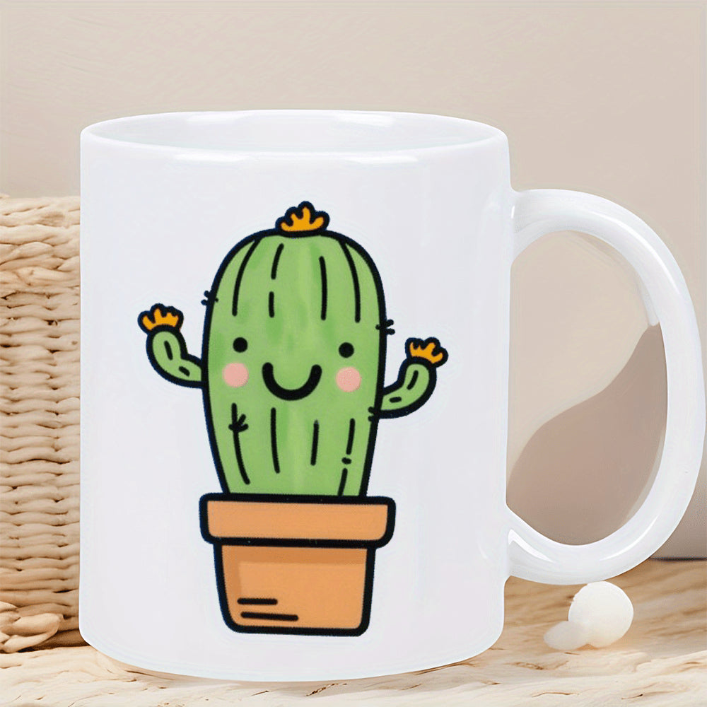 Tailorly White Ceramic 11 oz Mug - cactus design
