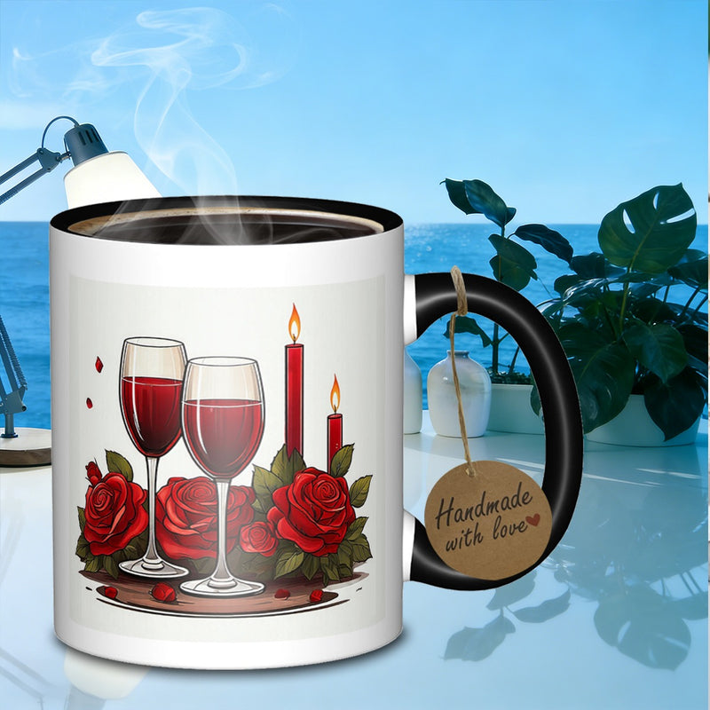Tailorly Black Accent 11 oz Mug - red wine and roses