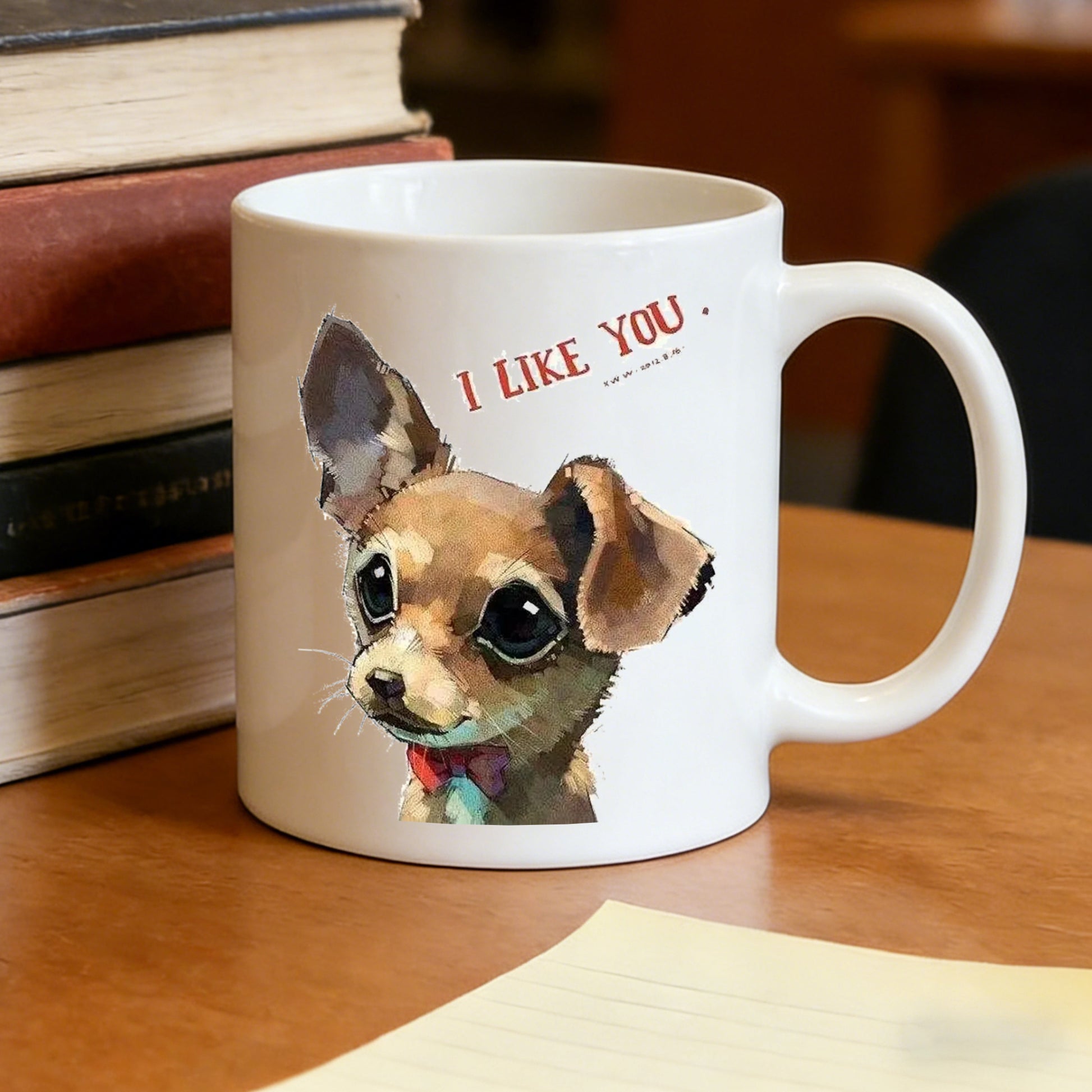 Tailorly White Ceramic 11 oz Mug - cute chihuahua watercolor puppy with bow tie