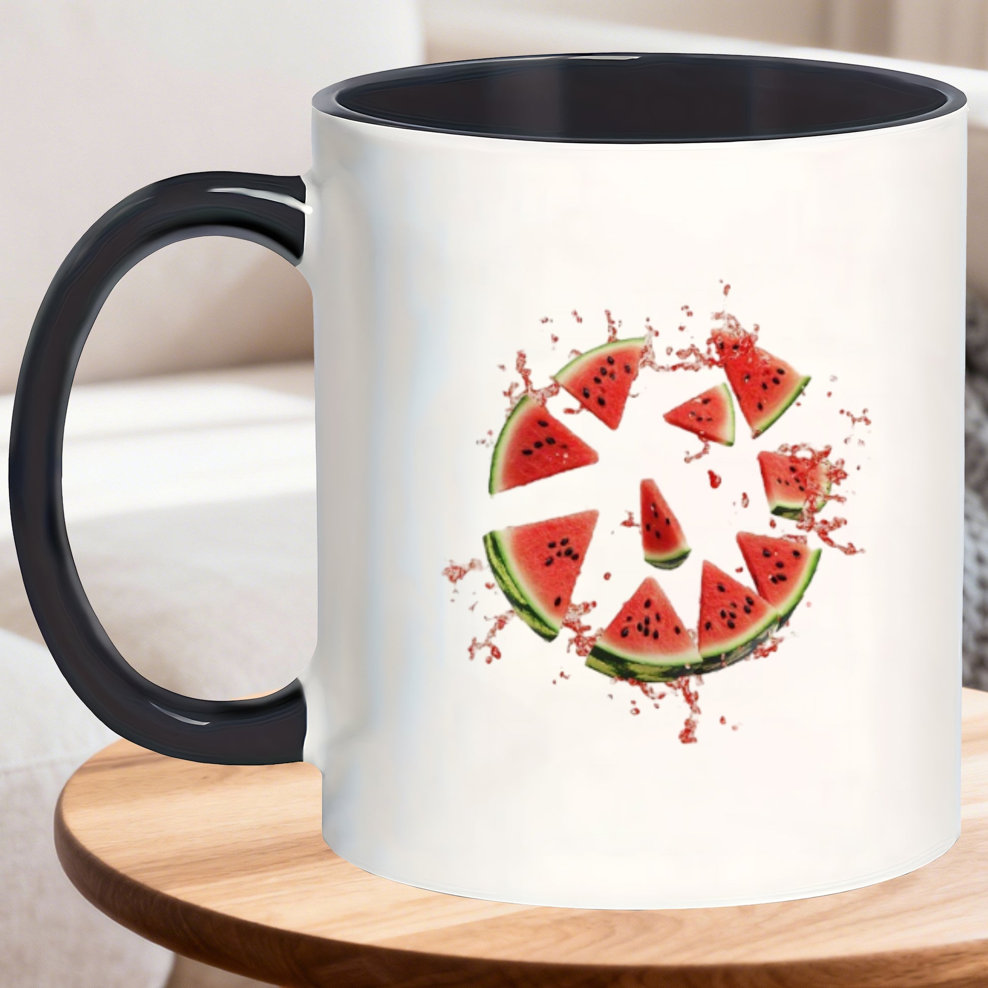 Tailorly Black Accent 11 oz Mug - watermelon pattern