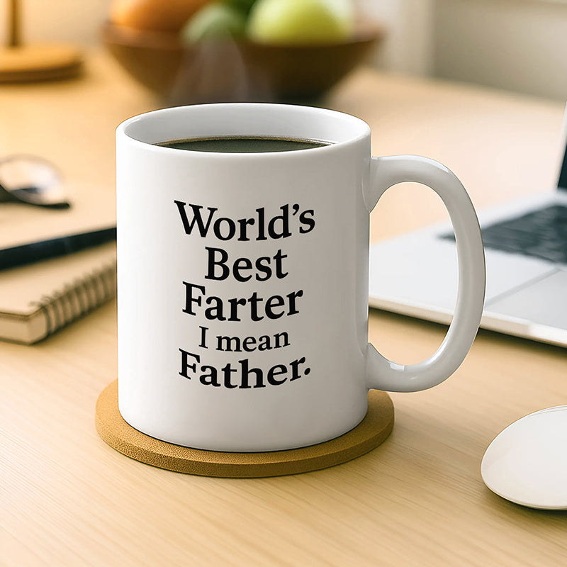 Tailorly White Ceramic 11 oz Mug - farter i mean father design