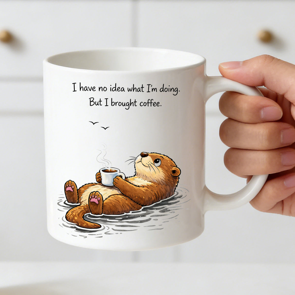 Tailorly White Ceramic 11 oz Mug - coffee otter design