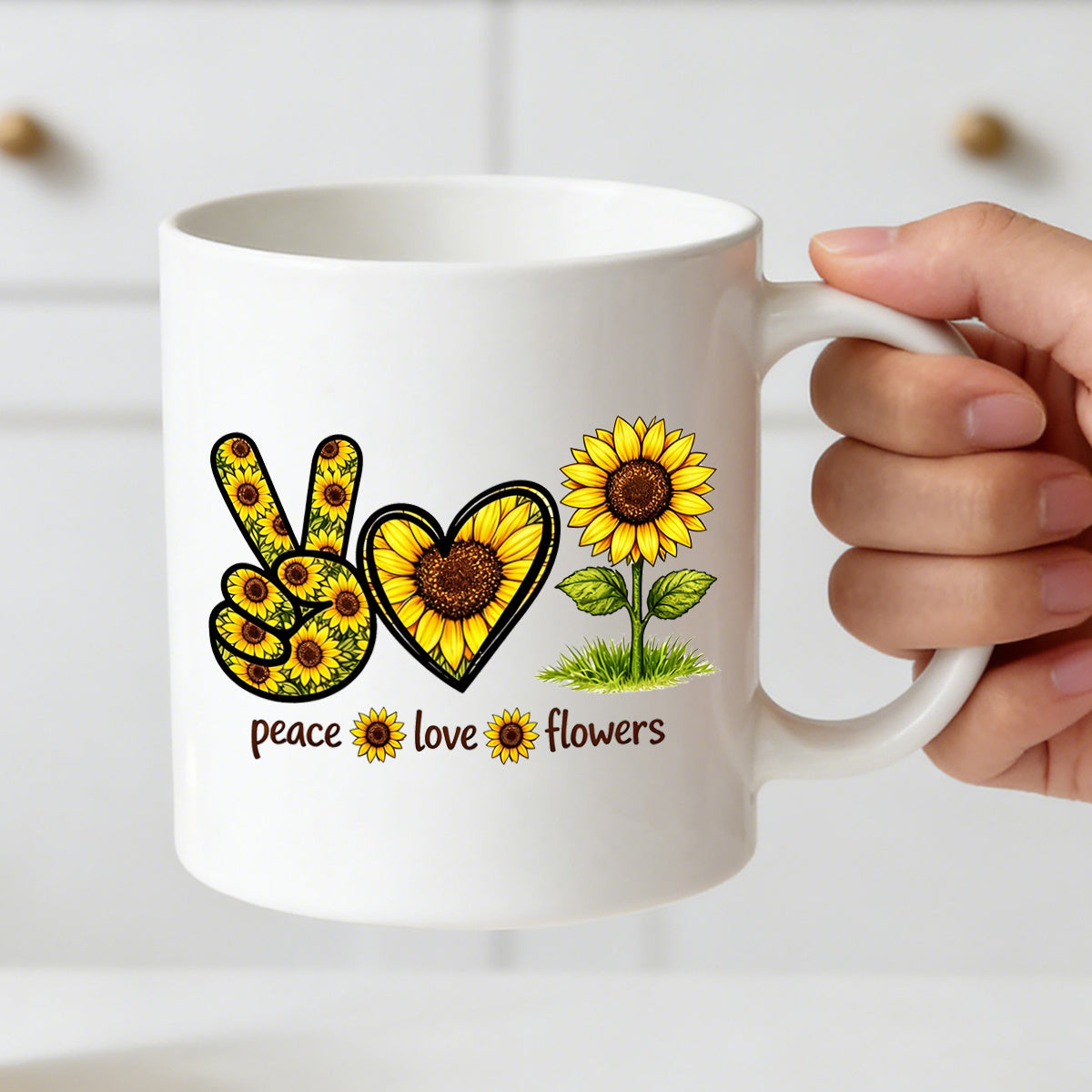 Tailorly White Ceramic 11 oz Mug - yellow sunflower