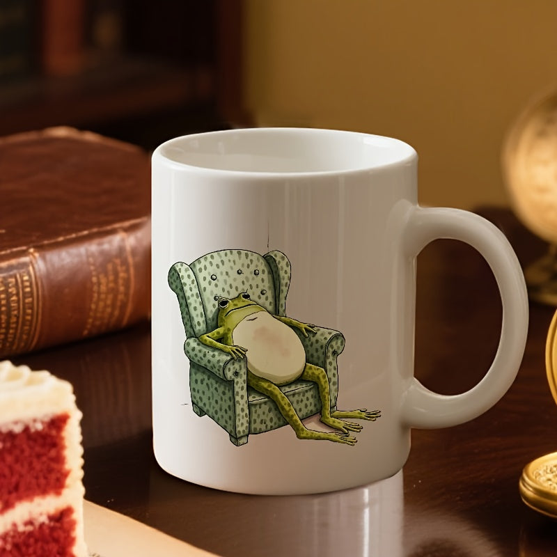 Tailorly White Ceramic 11 oz Mug - lazy frog relaxing in armchair