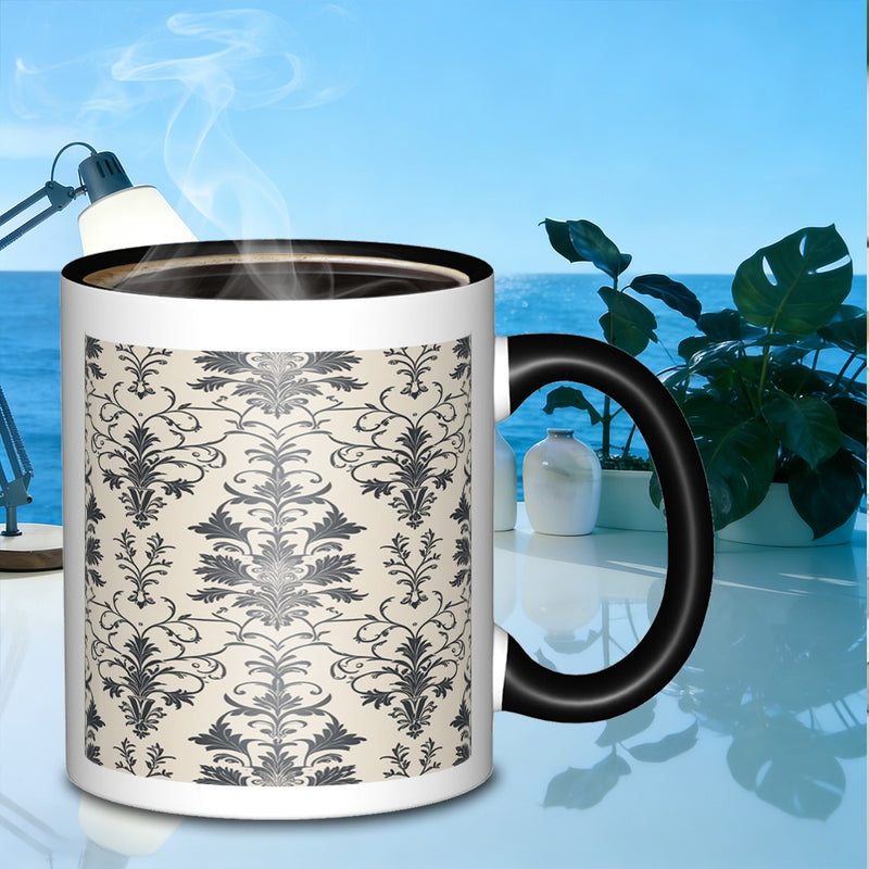 Tailorly Black Accent 11 oz Mug - floral damask repeat pattern