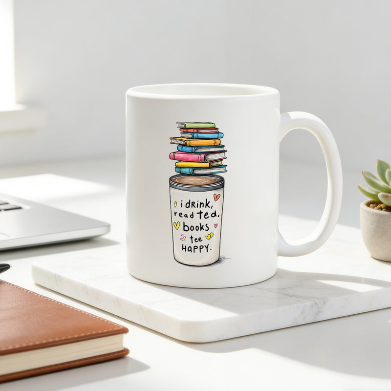 Tailorly White Ceramic 11 oz Mug - book lover 11oz coffee mug read happy cute ceramic cup perfect gift for readers trendy aesthetic drinkware
