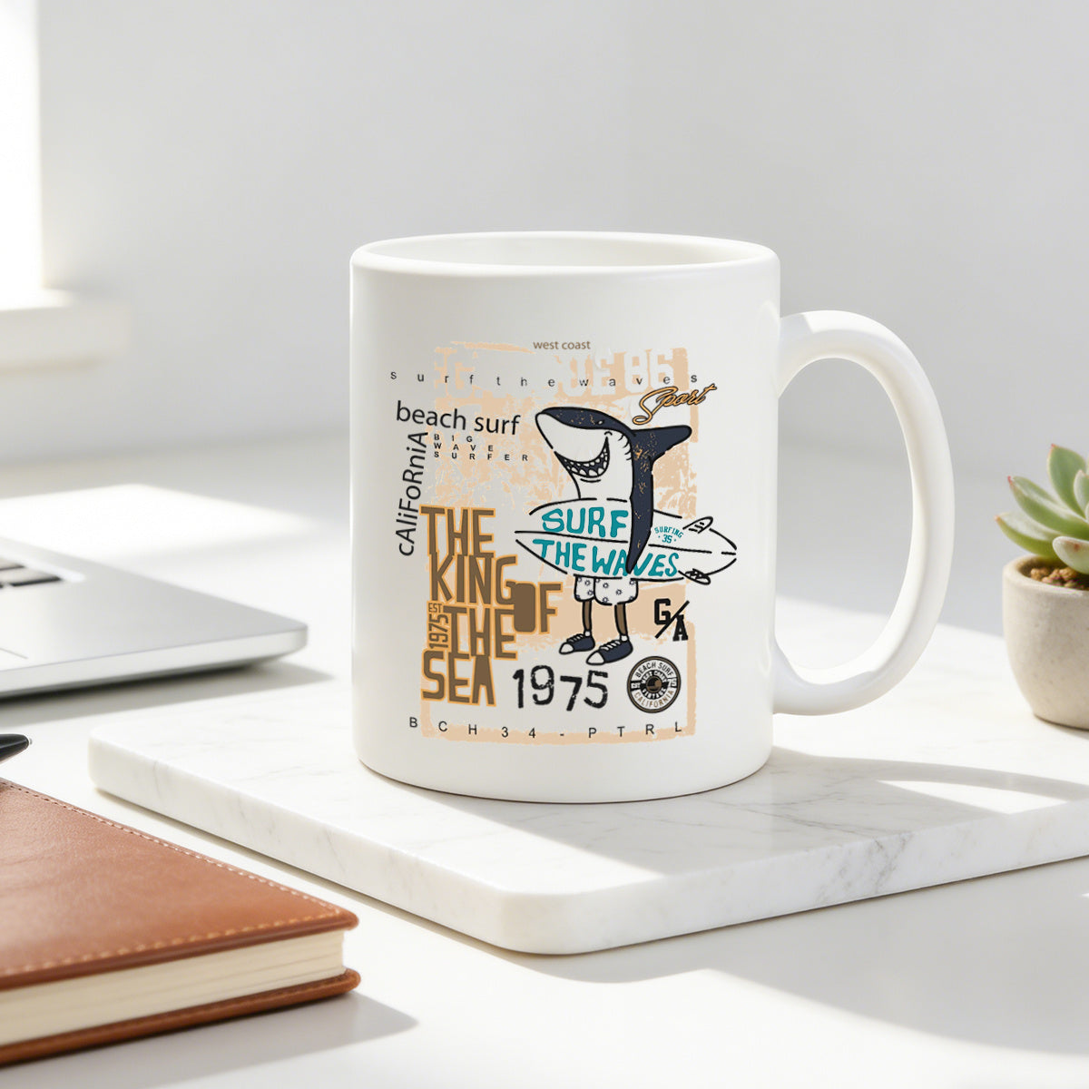 Tailorly White Ceramic 11 oz Mug - 11oz of the sea coffee mug beach surf graphic cup perfect gift for ocean enthusiasts beach style lovers