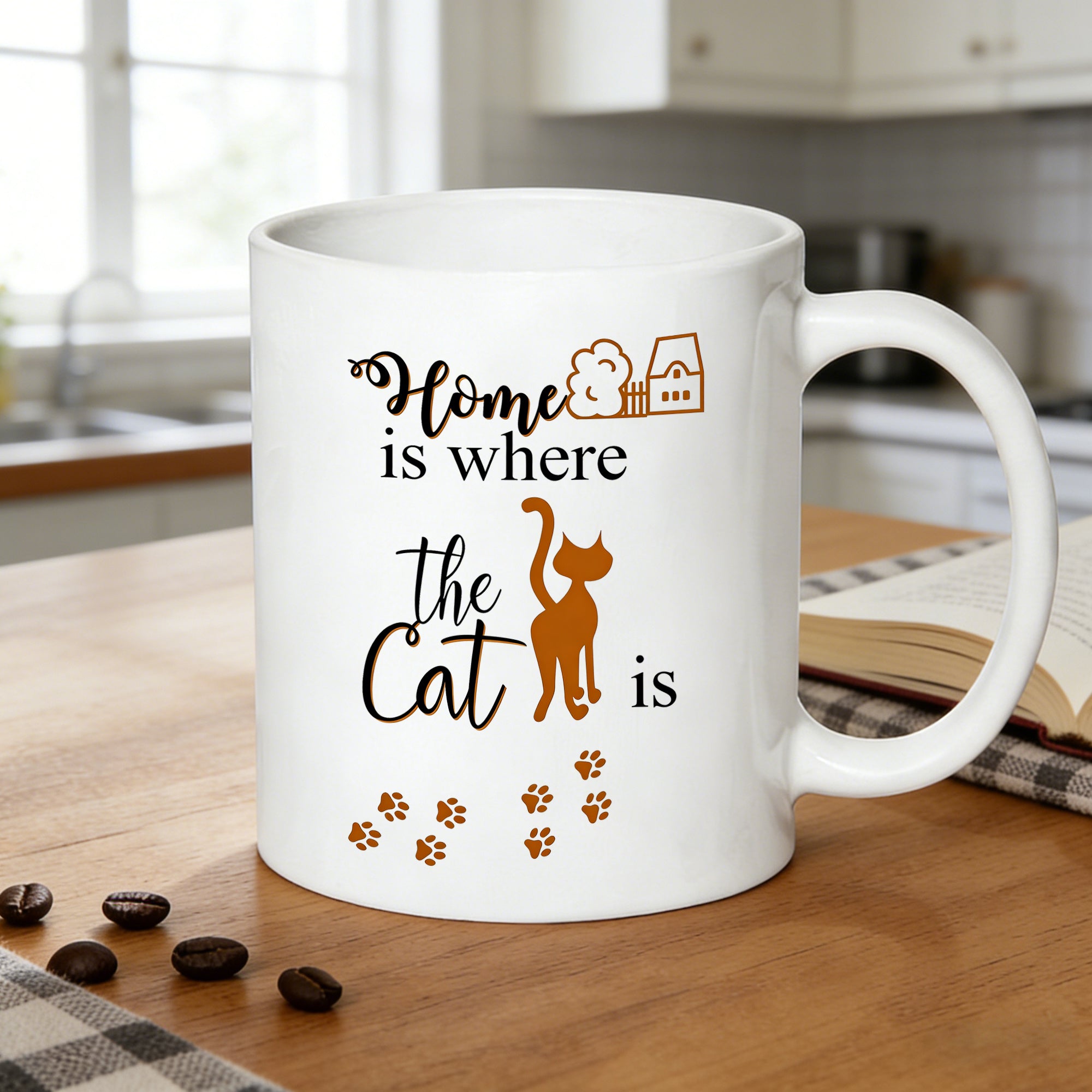 Tailorly White Ceramic 11 oz Mug - cat silhouette paw print