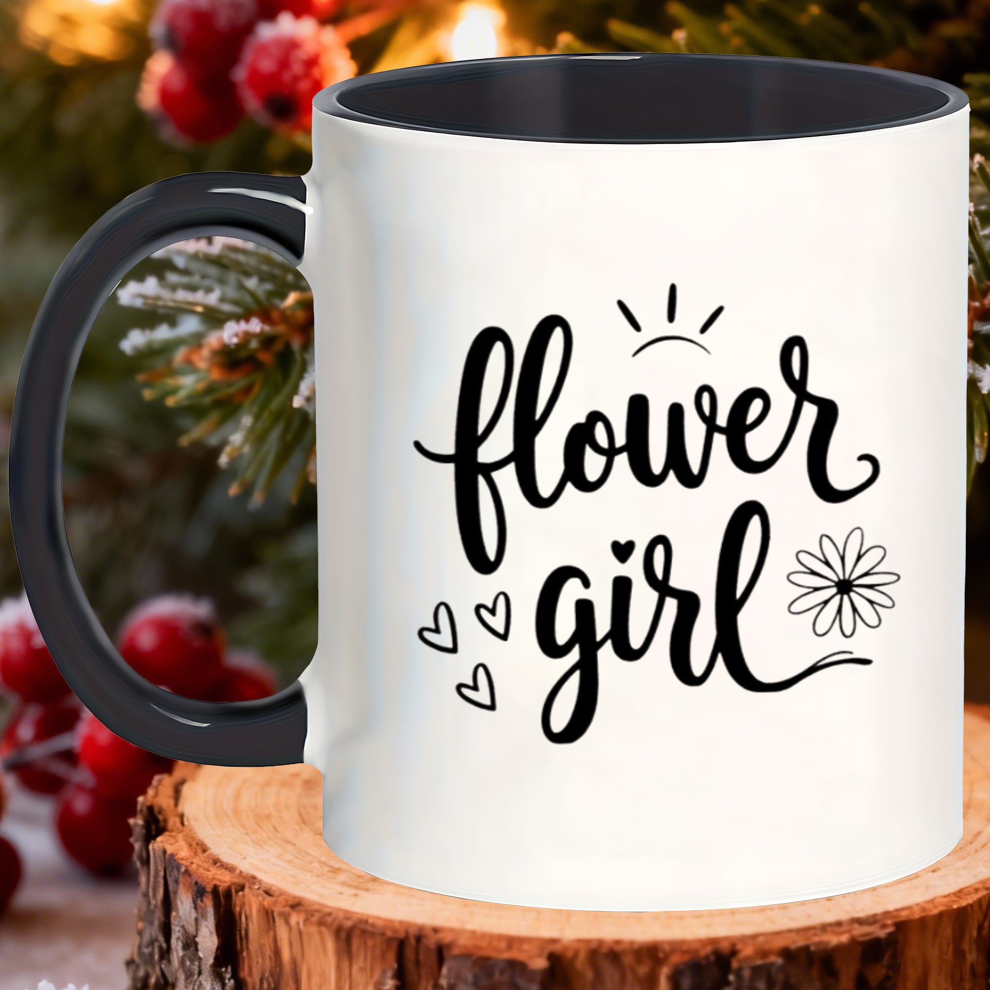 Tailorly Black Accent 11 oz Mug - durable porcelain mugs with floral and heart designs herbal tea lemonade parties or soup at