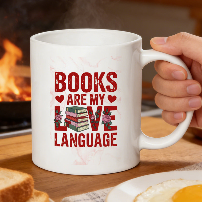 Tailorly White Ceramic 11 oz Mug - books， love language， bookworm