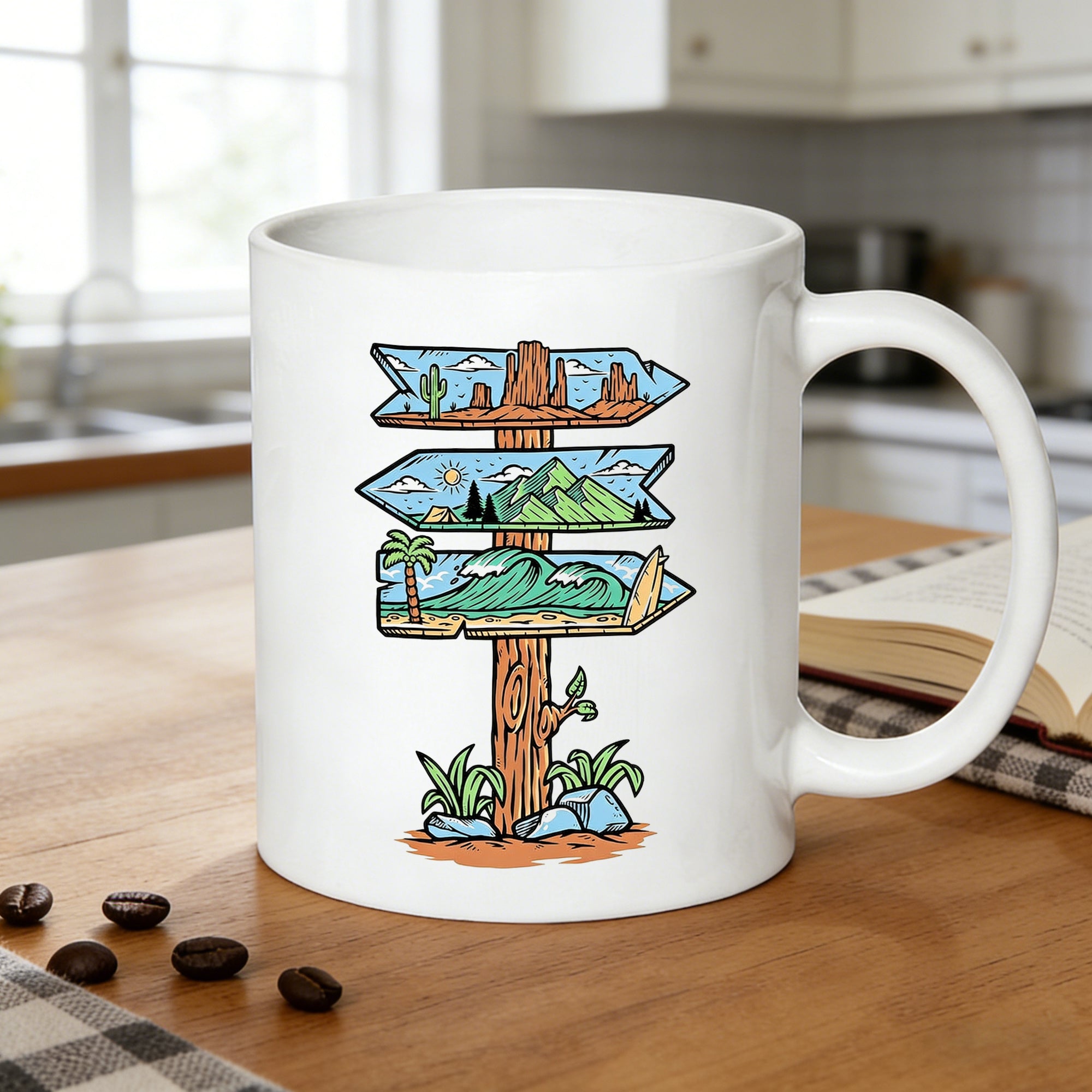 Tailorly White Ceramic 11 oz Mug - beach adventure vintage nature design
