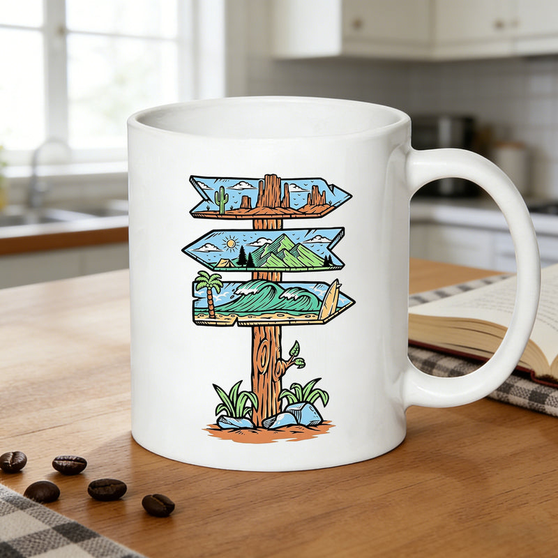 Tailorly White Ceramic 11 oz Mug - beach adventure vintage nature design