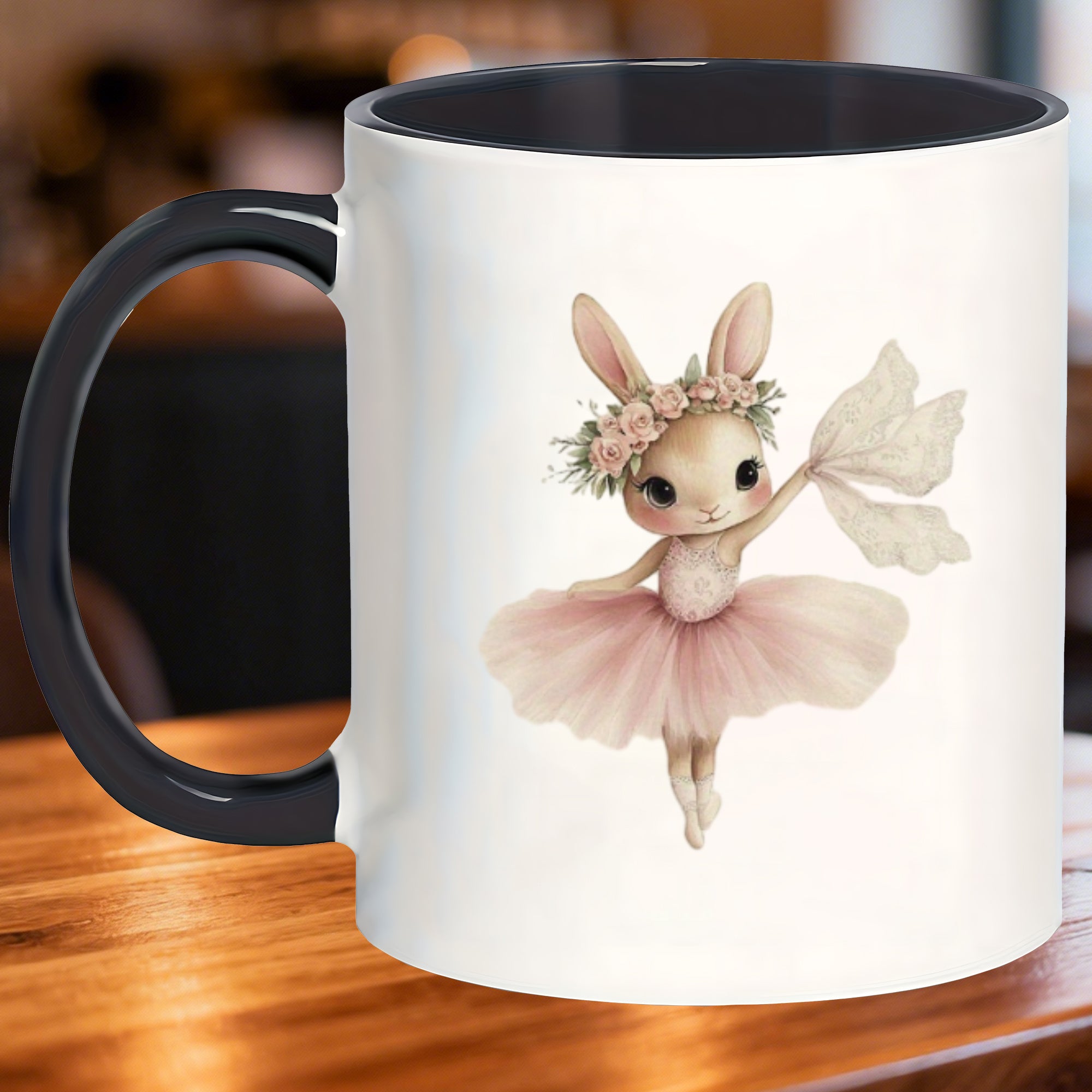 Tailorly Black Accent 11 oz Mug - bunny ballerina