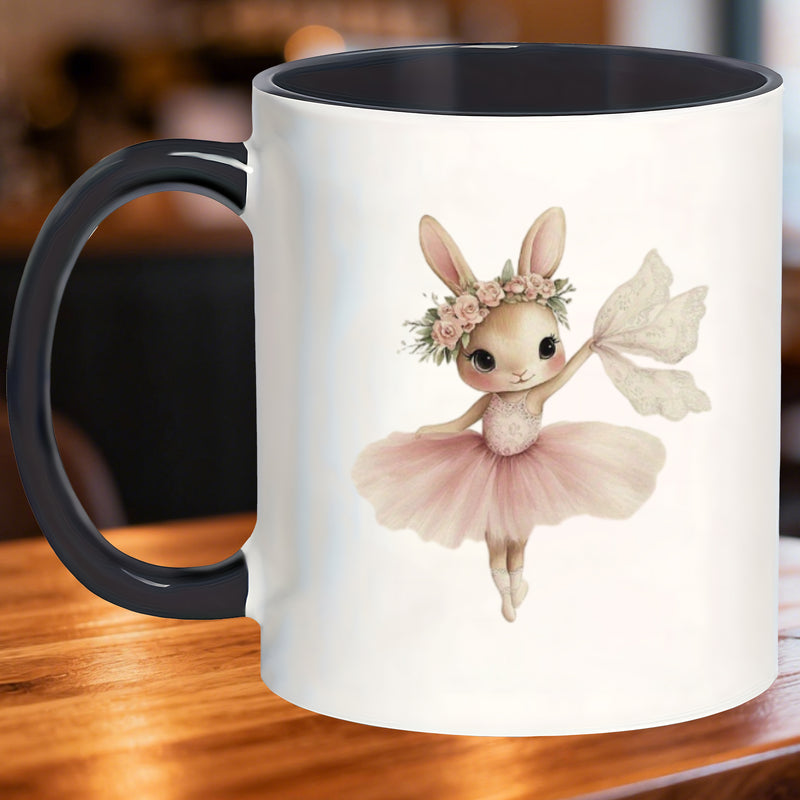 Tailorly Black Accent 11 oz Mug - bunny ballerina